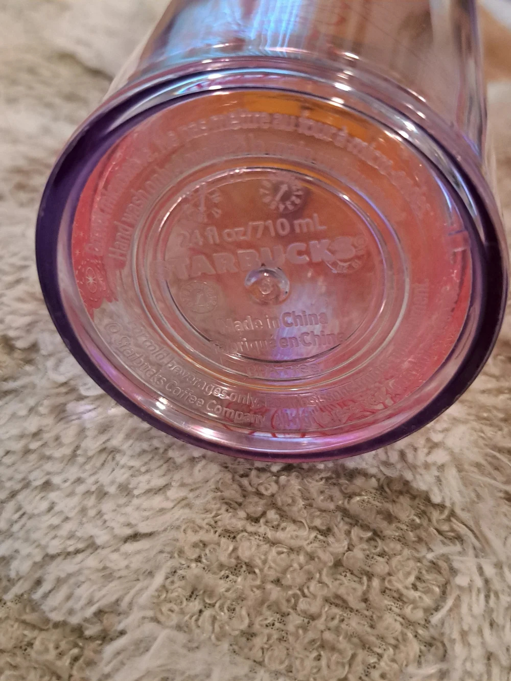 Starbucks Yellow Lid Clear Tumbler with Blue Straw and Red Insert